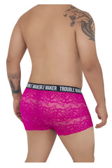 Fuchsia lace boxer briefs with a black Trouble Maker waistband from Candyman 99616X in pink color