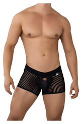 Black mesh briefs with solid front panel and striped pattern candyMan 99636 mesh trunks color black