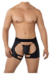 Black candyman 99637 chaps thongs with gold-tone metal clasps cut-out detailing form-fitting underwear