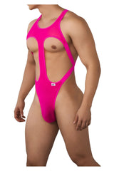 CandyMan 99643 mesh bodysuit hot pink vibrant sheer one-piece swimsuit with cutout design