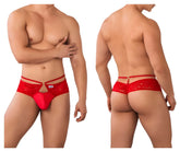 Red candy man lace thong 99647 featuring a central gold-tone clasp and decorative floral pattern