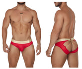 Back view of candyman 99659 red jock briefs with gold waistband and decorative chain detailing