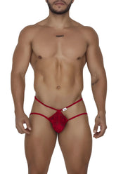 Red candyMan 99668 jock thong with lace fabric thin straps and central decorative panel for men