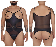 Black candy man 99670x harness bodysuit with sheer mesh and opaque panels featuring thin straps