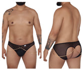 CandyMan 99672X chain jock briefs in black sheer mesh with gold chain detail on front and back side shown