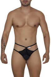 Black mesh thong CandyMan 99681 briefs with a crisscross design and elastic straps showing the back side