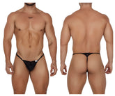 Black lace thong candyMan 99685 with adjustable straps and small white label on the front in black color