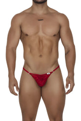 Red lace thong with a small white brand tag on the waistband from Candyman 99685 lace thongs color red collection