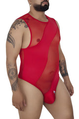 Red sheer mesh candy man 99699x one-piece swimsuit with solid panel and cutout design in red