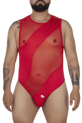 Red sheer mesh one-piece swimsuit candyMan 99699X with bold diagonal panels and a fitted cut in red