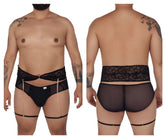 Black candyMan 99703X garter briefs sheer lace-trimmed briefs with gold chain and adjustable leg straps