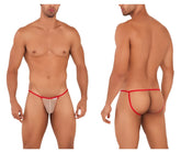 CandyMan 99709 micro lace thong in beige and red featuring sheer fabric with subtle pattern and a small brand tag