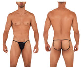 Black mesh thong candyMan 99709 micro lace jockstrap with thin elastic waistband and leg straps shown from the back