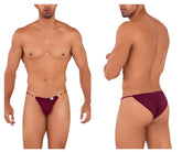Maroon thong with decorative chain detail at the front from candyman 99710 holes in one bikini color burgundy