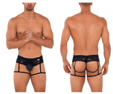 Black lace-trimmed CandyMan 99717 garther jockstrap briefs with supportive straps for men in black color