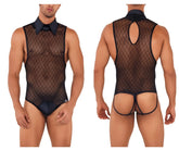 CandyMan 99720 work-n-play black mesh bodysuit with collar and tie detail perfect for versatile use