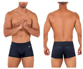 Navy blue stretch fabric briefs with high waistband and rear seam detail candyMan 99729 work-n-out trunks black back view