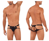 Black mesh thong with adjustable straps and metallic hardware from candyman 99730 lace jockstrap collection