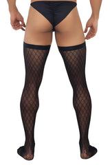 Black fishnet mesh thigh highs candy man 99735 with diamond pattern and elasticated cuffs