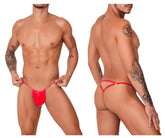 Vibrant red candyMan 99738 gloss sheer mesh thong with thin straps and small metallic clasp visible in the back view