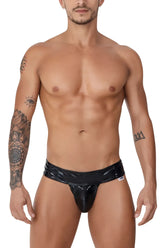 Black patent leather CandyMan 99742 gloss thong with wide waistband and glossy finish in black color
