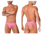 Bright pink glossy latex thong with wide waistband candyMan 99742 gloss thong product image