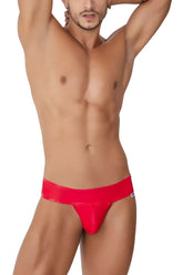 Red glossy latex jockstrap with wide waistband candyMan 99742 gloss thongs color red front view