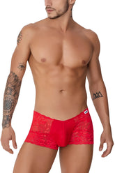 Red lace men’s briefs candyman 99745 featuring sheer patterned design with solid red front panel