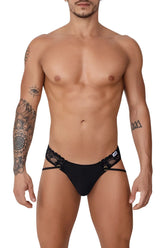 CandyMan 99747 black lace-trimmed briefs with a sleek form-fitting design showing the back side
