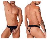 Black fringe thong by candyman with wide waistband and supportive side straps for comfortable wear