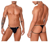 Black mesh thong with gold trim and a small brand tag on front from candyman 99756 fringe thongs collection