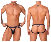 Black latex thong jock g-string with wide supportive straps and a cutout design candyMan 99761 in black