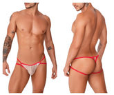 Candyman 99762 jock g-string thong in nude color with red and white lace and transparent mesh front