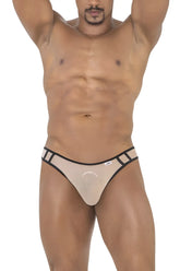 Beigé mesh sports thong with black trim and brand tag on waistband from Candyman 99767 collection