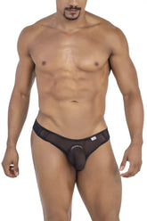 Black candyman 99767 sports mesh thongs featuring a central pouch and reinforced side panels for support