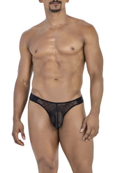 Black lace thong candyMan 99771 in sheer patterned mesh with solid elastic waistband in black color