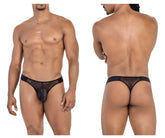 Black sheer mesh thong with solid waistband and subtle pattern from candyman 99771 mesh thongs color black