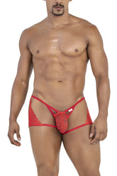 Red lace thong candyMan 99773 with sheer intricate pattern and thin elastic straps in red color
