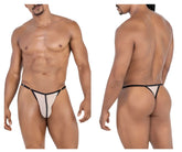 CandyMan 99776 mesh thong in beige with black accents featuring a sleek minimalist design shown from the front