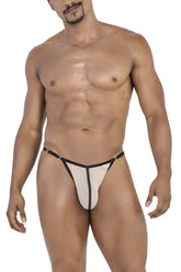 Black and white candy man 99776 mesh thong in beige with a sleek minimalist design shown from the back side