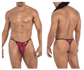 Red and black CandyMan 99776 mesh thong with sleek form-fitting design in burgundy color shown from the back side