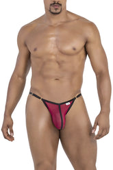 CandyMan 99776 mesh thong in burgundy features a sleek maroon and black design with a sheer mesh front panel