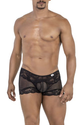 CandyMan 99779 black mesh lace trunks featuring sheer breathable fabric and delicate lace trim for comfortable wear