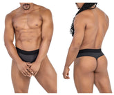 Black CandyMan 99781 protuder thong underwear with solid smooth fabric and a snug fit, back side view