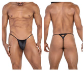 Back view of candyman 99789 black thong with heart-shaped cutout and thin adjustable straps