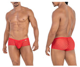 CandyMan 99790 mesh trunks red men’s briefs with a sheer diagonal-striped mesh back panel shown from the back