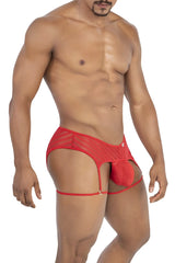 Candyman 99792 red mesh garter thongs with a supportive contoured pouch and adjustable leg straps