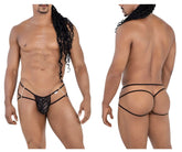 Black mesh thong with thin black straps and gold chain detailing from candyman 99793 mesh jock thongs color black