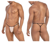 Black and white CandyMan 99795 mesh g-string thong with thin supportive design in beige shown from the back side