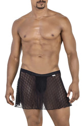 Black sheer mesh briefs with a solid black waistband from candyman 99813 mesh skirt collection front view